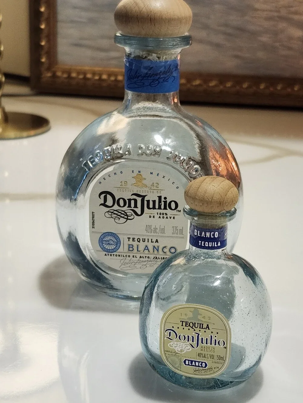 Don Julio Blanco Empty Bottle Lot 375ml 50ml Mini Blue Glass Wood Cork Tequila
